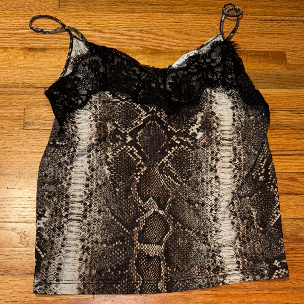 Zara Brown Snake Print Cami with Black Lace